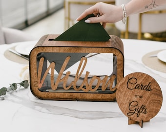 Porte-cartes de mariage avec fente, Porte-cartes personnalisé pour mariage, 2b1Décoration de mariage rustique, tirelire de réception en bois pour cartes