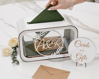 Porte-cartes de mariage personnalisé, tirelire de réception pour cartes, porte-enveloppe en bois avec fente, porte-cartes pour mariage, décoration de mariage rustique 2b1