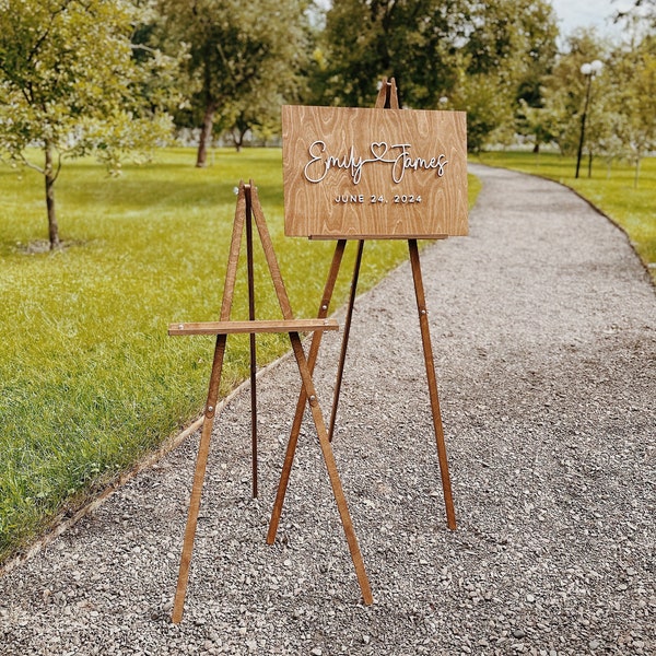 Wedding Welcome Sign Stand, Rustic Wood Display Easel, Portable Large Photo Easel Guest Book Stand, Standing Floor Easel 2b1Wedding Decor