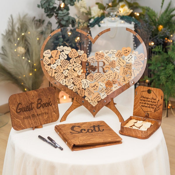 Wedding Guest Book Alternative, Personalized Wedding Sign, Anniversary Gift, Custom Drop Hearts Box, Rustic Wedding Decor