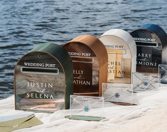 Wedding Post Card Box with slot, Acrylic Card Box with Print, Reception Wooden Personalized Money Box for Cards, Rustic 2b1Wedding Decor