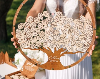 Alternativa personalizada del libro de visitas de la boda, libro de visitas del árbol genealógico de la boda - madera, decoración de la boda 2b1Wedding