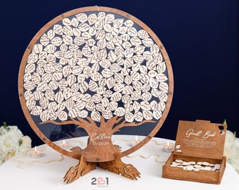 Alternativa del libro de visitas de la boda, libro de visitas del árbol genealógico de la boda - madera, decoración de la boda personalizada 2b1Wedding