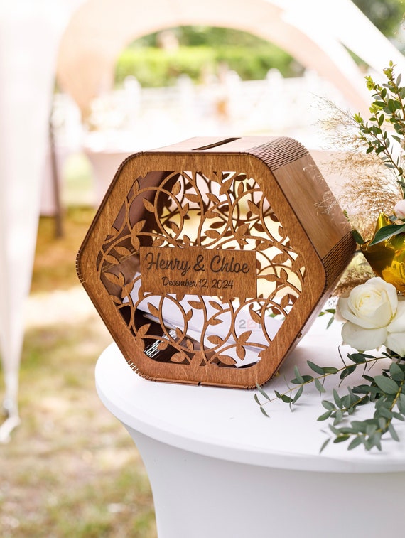 Wooden Gift Card Holder Rustic Wedding Card Box With Lock - Large ...