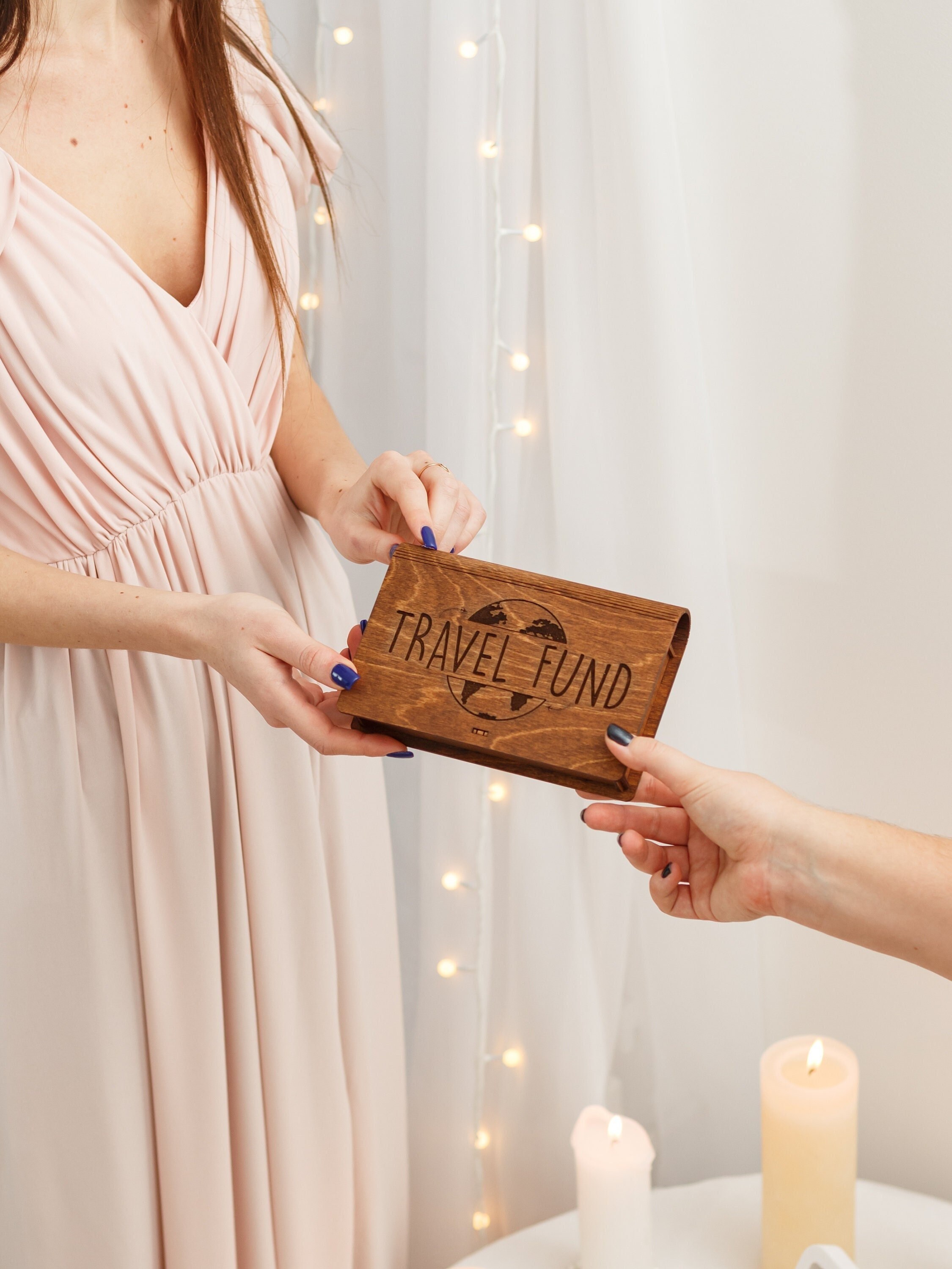 Wedding Gift Box, Cash Travel Fund, Money Wooden Box For Banknotes, Piggy Bank, Her, Him