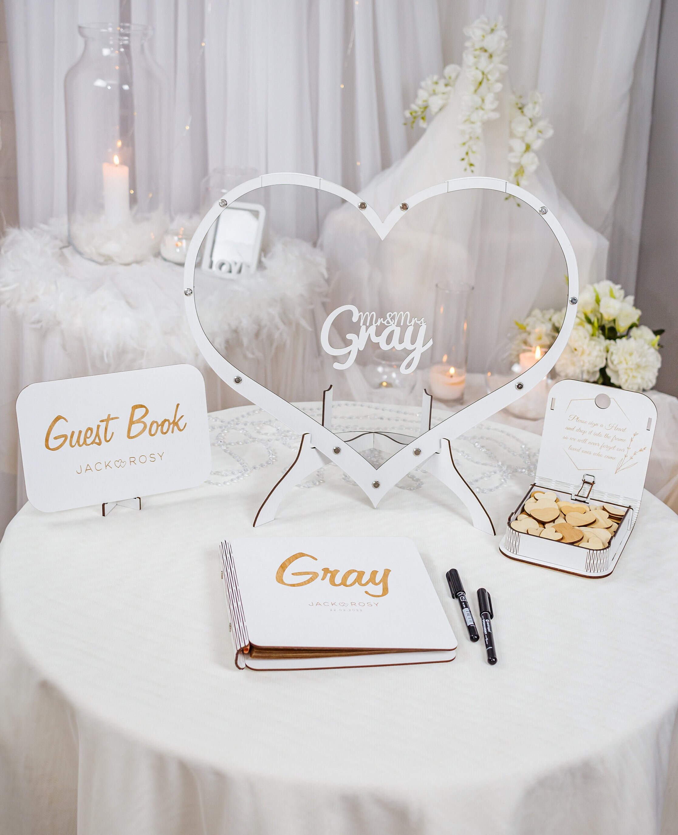 Personalized Wedding Guest Book Alternative - Rustic Heart Frame With Signing Hearts For Reception Decor