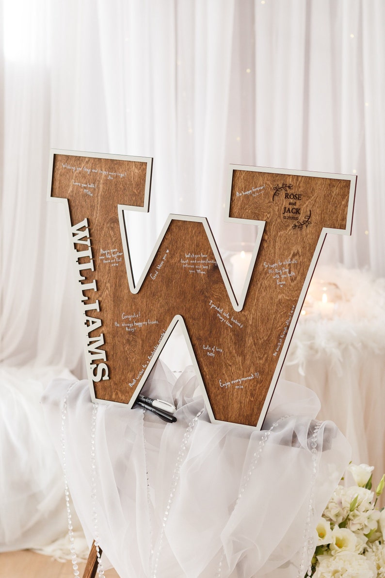 Wedding Guest Book Alternative, Letter GuestBook for Wedding, Personalized GuestBook Sign, Custom Family Name, Rustic Wedding Decor image 1