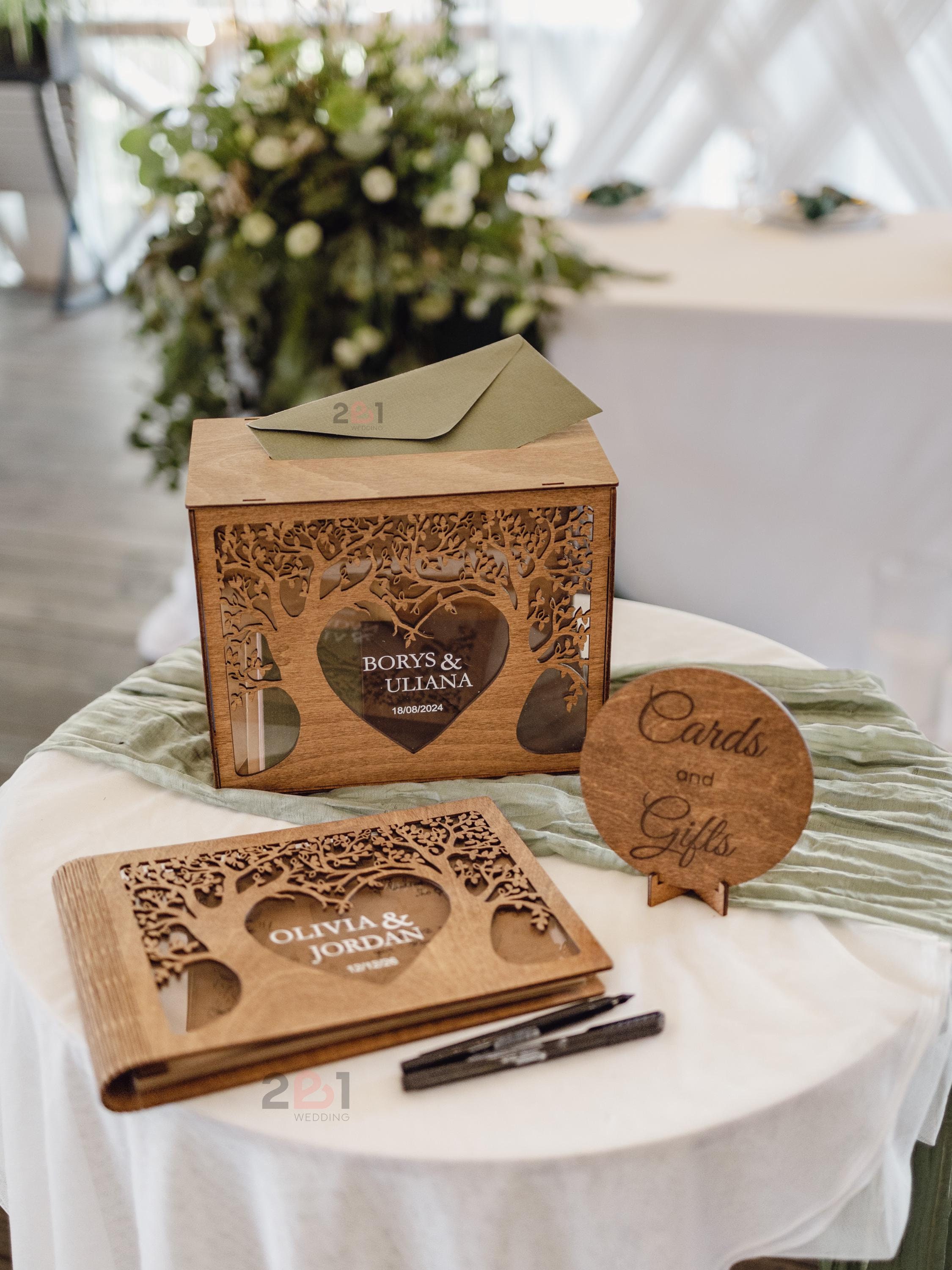 Wedding Guest Book and Card Box, Personalized Wood Reception Signing Book, Family Tree Guestbook, Wedding Photo Album, 2b1Wedding Decor