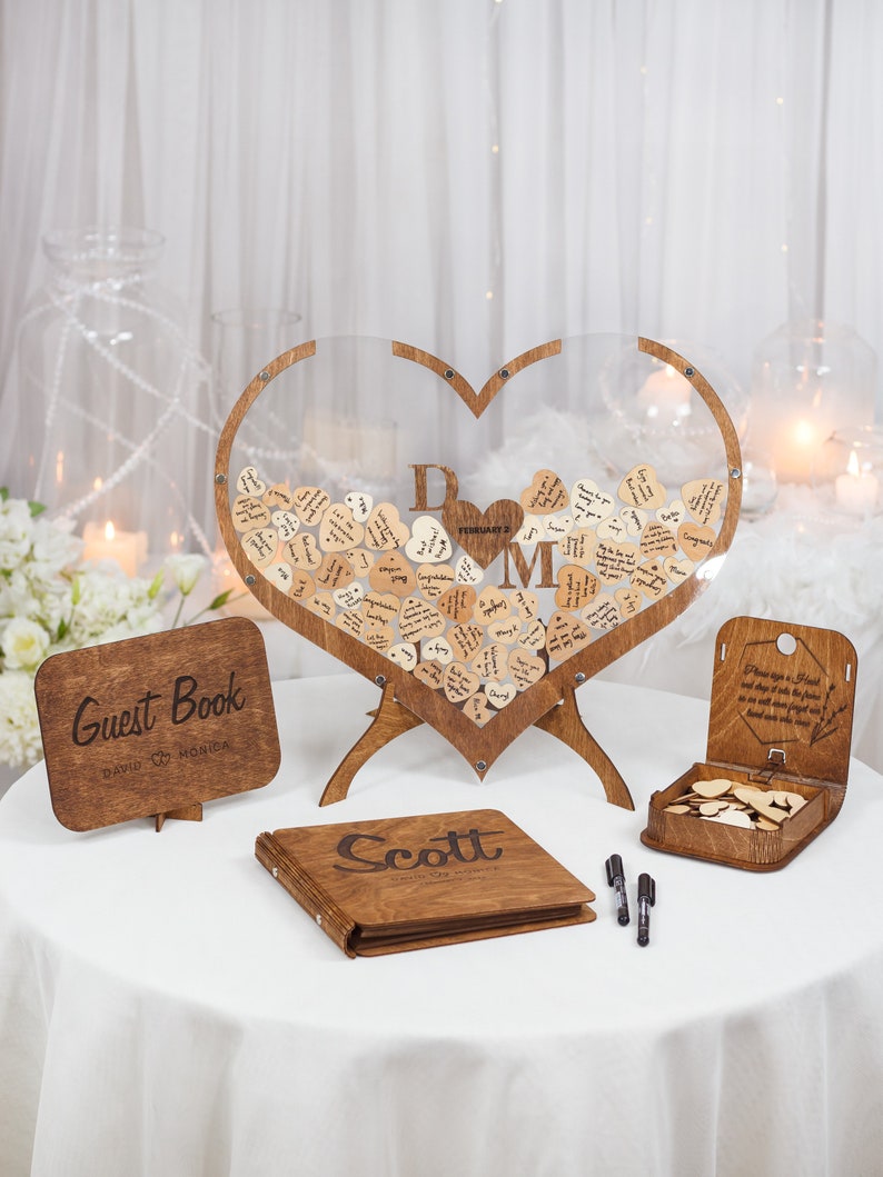 Alternative au livre d'or de mariage forme de coeur, enseigne de mariage personnalisée, cadeau d'anniversaire, livre d'or en bois personnalisé, décoration de mariage rustique bohème image 10