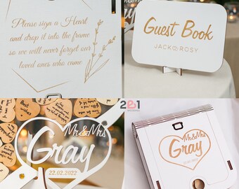 Libro Degli Ospiti A Forma Di Cuore Per Matrimonio – Scatola Portadesideri In Legno Con Cuori, Decorazione Rustica Alternativa Con Supporto O Da Parete, Regalo Emozionale Per Nozze (B-blu) - 3