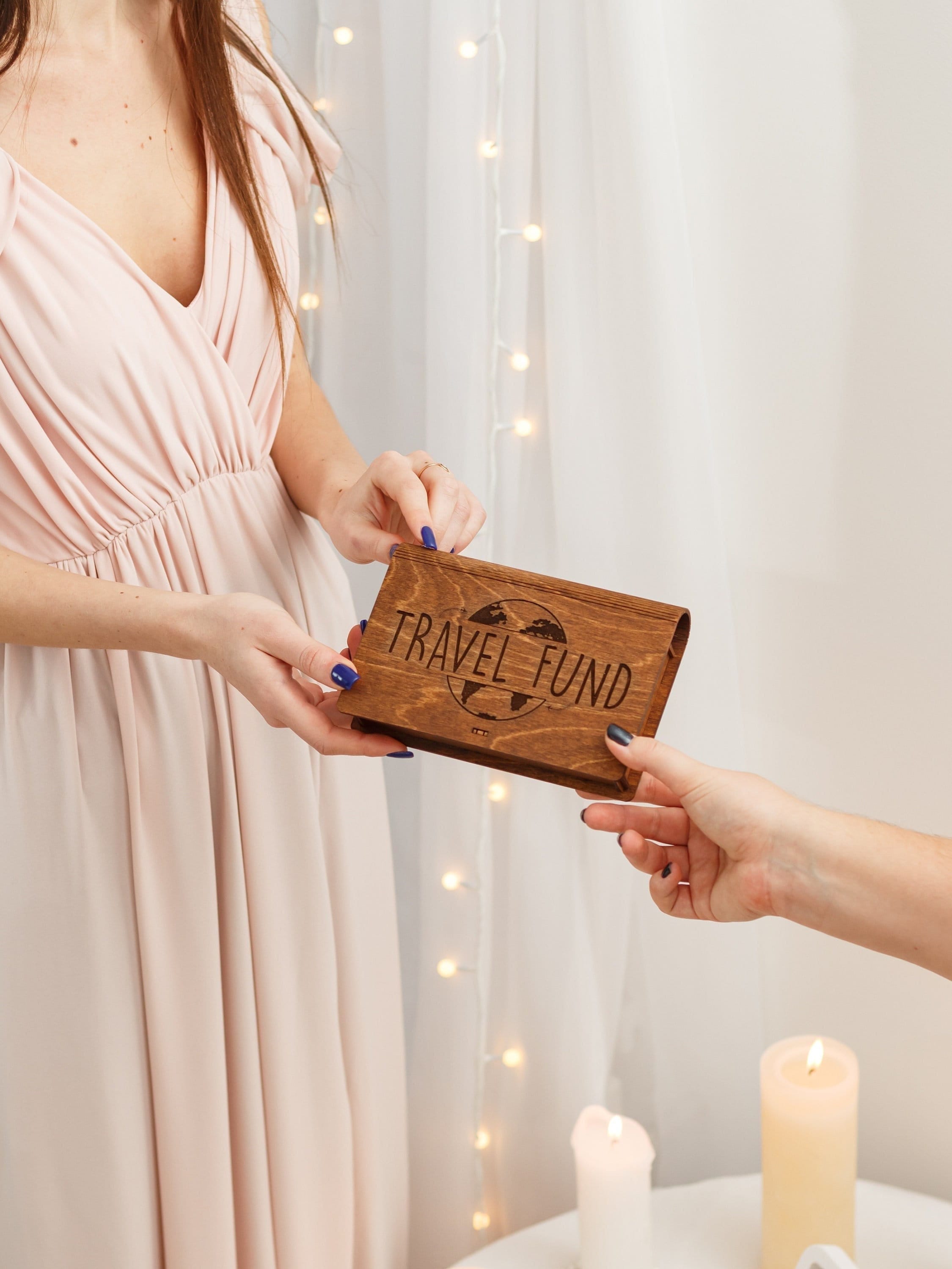 Wedding Gifts, Gift Box, Cash Travel Fund, Money Wooden Box For Banknotes, Piggy Bank, Her, Saving