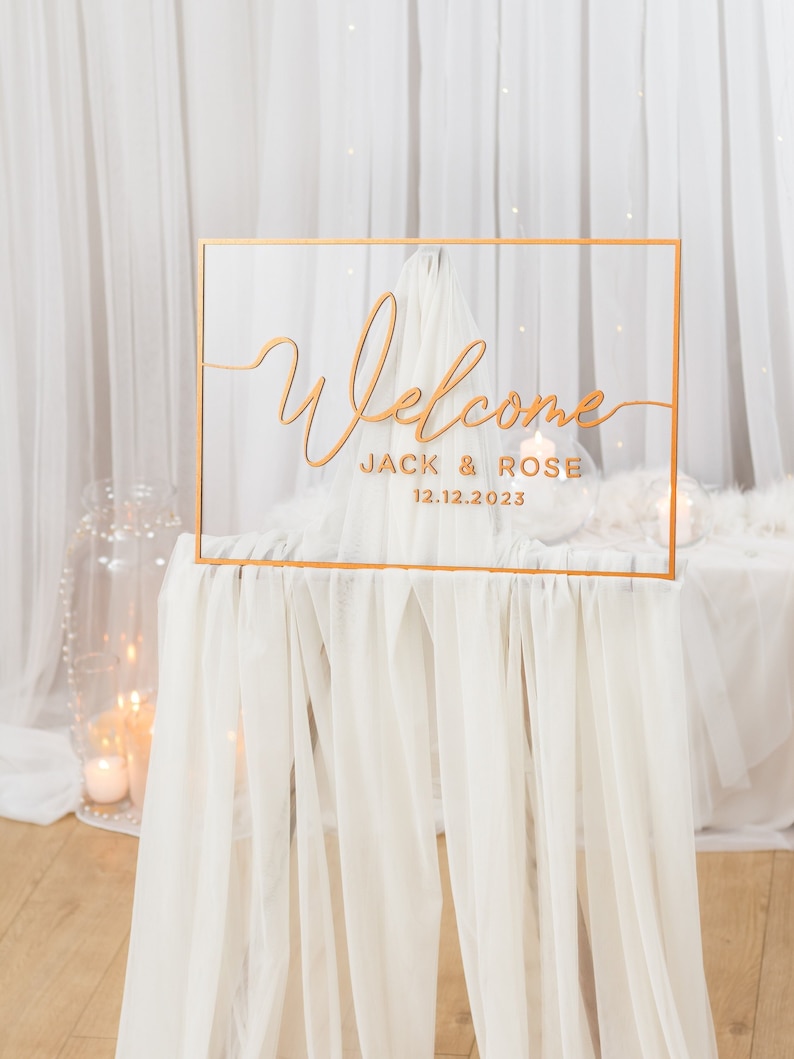 Wedding Welcome Sign, Acrylic Welcome Board, Personalized Wedding Signs, Welcome to our Wedding Sign, 3D Wedding Sign, Rustic Wedding Decor image 1