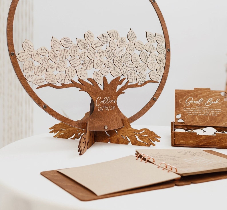 Wedding Guest Book Alternative, Custom Family Tree Guest Book Wedding Sign Wood, Personalized Wedding Decor 2b1Wedding image 1