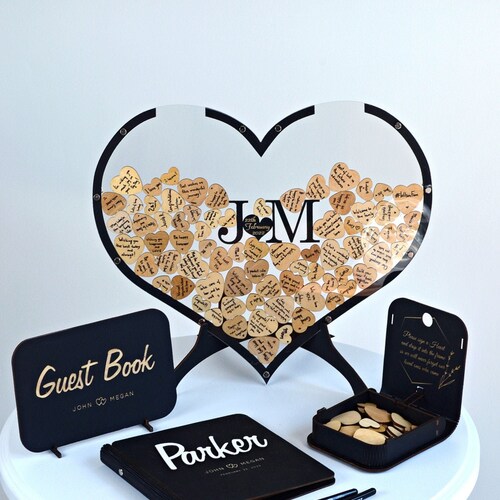 Hearts Wedding Guest Book Alternative Wooden Drop Box Boho Etsy