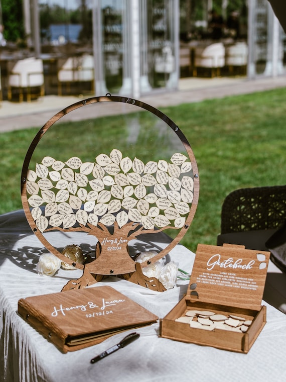 Hochzeitsgästebuch Alternative, Holz Gästebuch zur Hochzeit, Familienbaum-Gästebuch, Personalisierte Hochzeitsdekoration von 2b1Wedding
