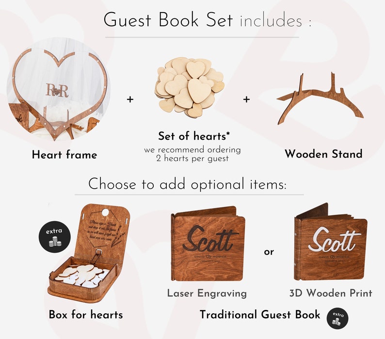 Alternative au livre d'or de mariage forme de coeur, enseigne de mariage personnalisée, cadeau d'anniversaire, livre d'or en bois personnalisé, décoration de mariage rustique bohème image 2