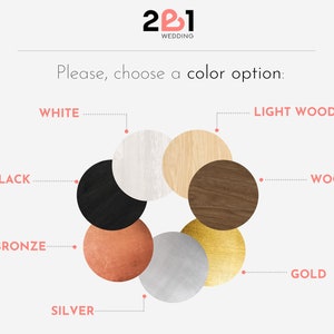 May include: Color chart with eight different color options: white, black, bronze, silver, light wood, wood, gold, and gray. Please, choose a color option.