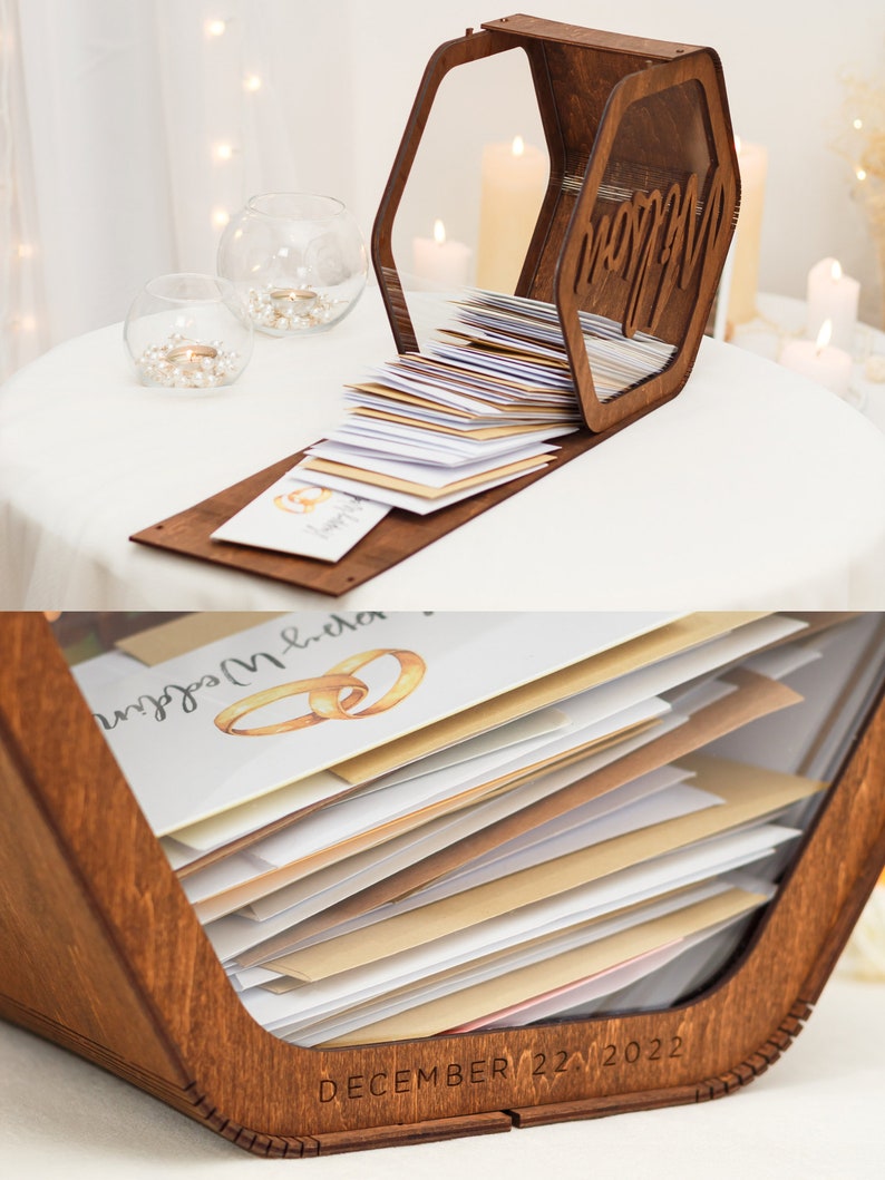 Card Box for Wedding, Personalized Wedding Card Box, Wooden Box, Wedding Decorations, Rustic Wedding Decor, Custom Memory Box, Keepsake Box image 6