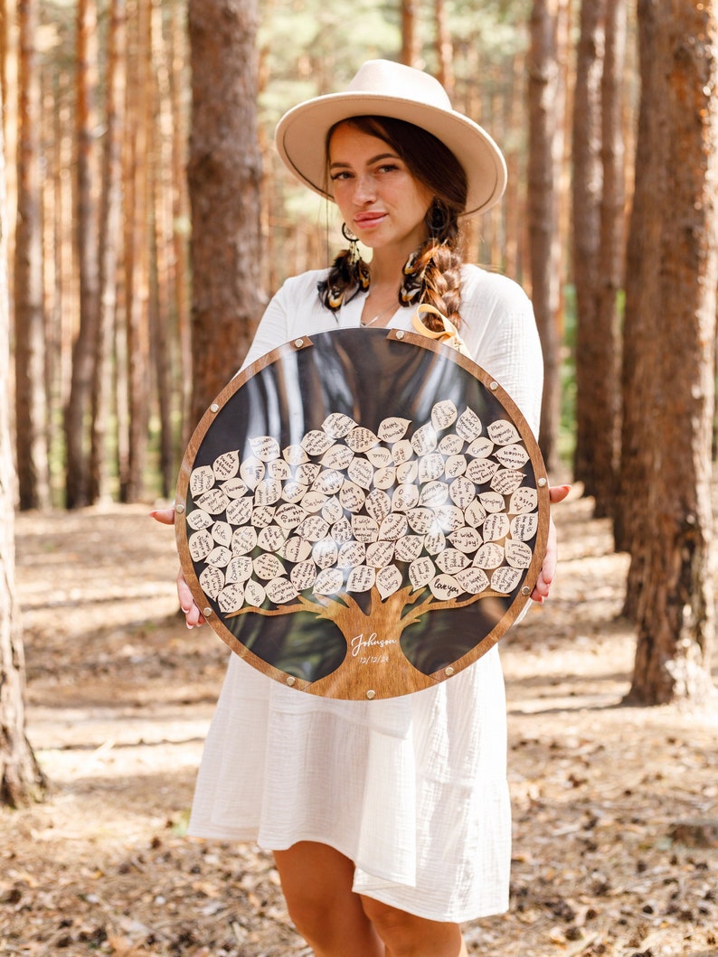 Alternative personnalisée au livre dor de mariage, livre dor darbre généalogique de mariage Bois, décor de mariage rustique 2b1Wedding image 2