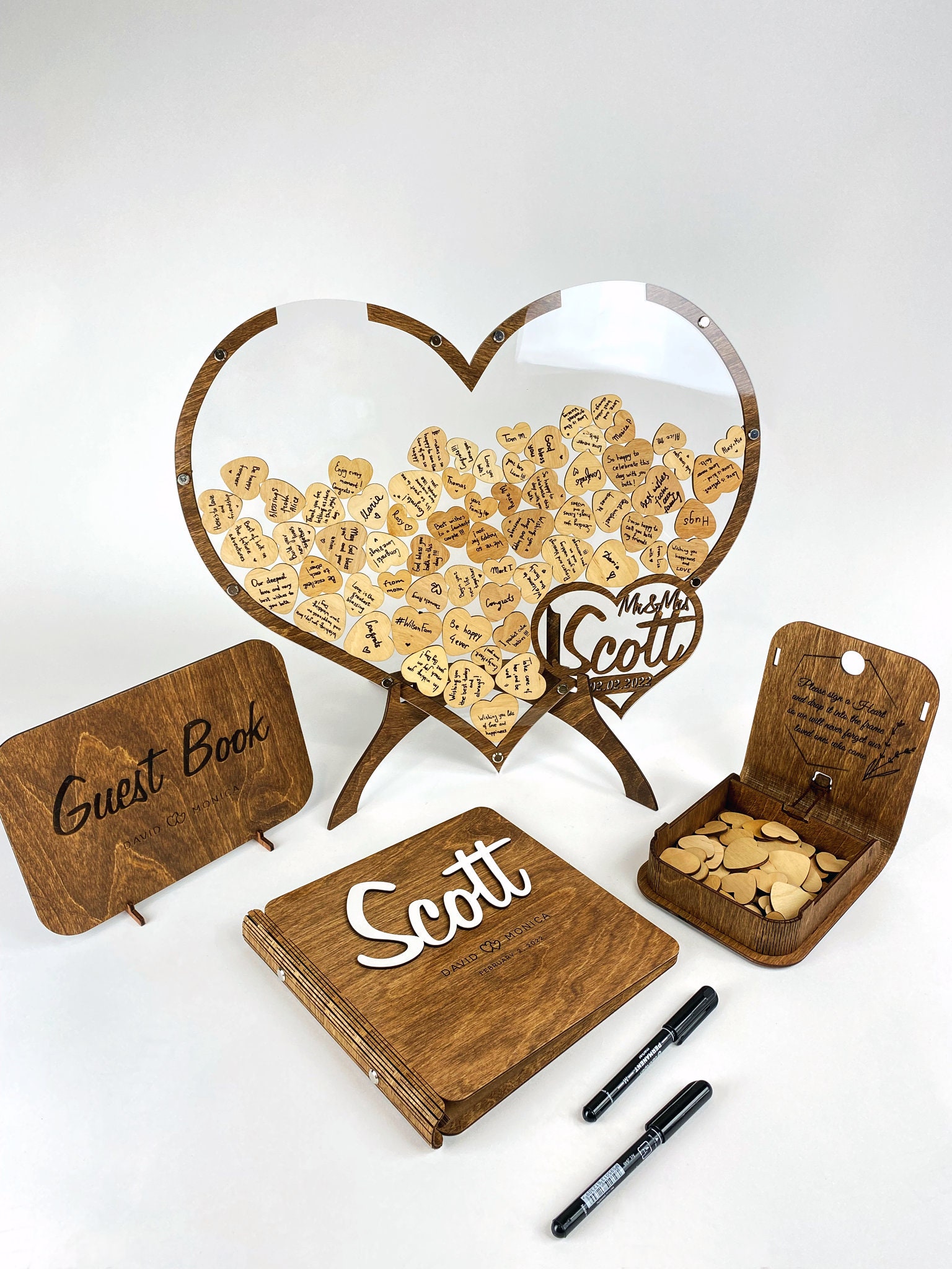 Libro degli Ospiti Personalizzato per Matrimonio Rustico con Cuori di Legno a Caduta, Idee per Libro degli Ospiti per Matrimoni con Cuore, Segno del Libro degli Ospiti Cuore per Decorazioni Rustiche
