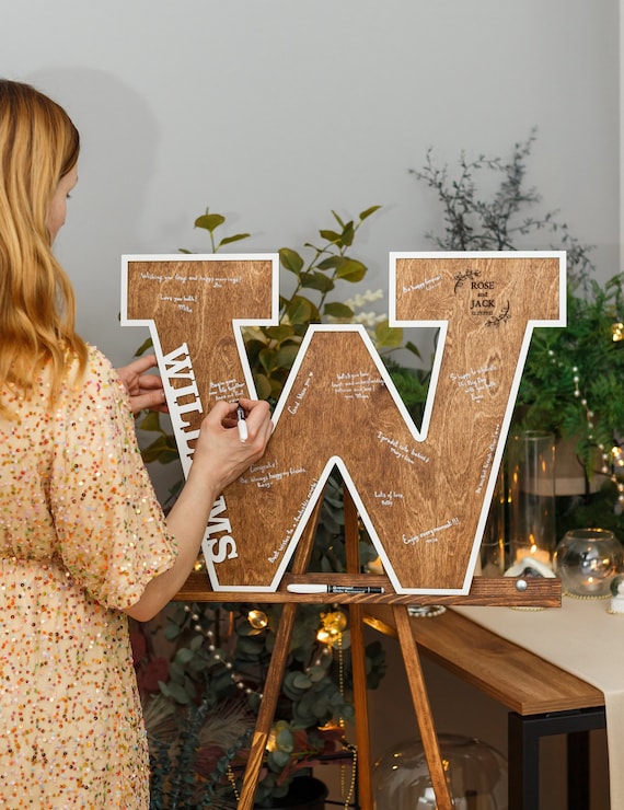 Wedding Guest Book Alternative, Personalized Guest Book Sign, Custom Family Name, Letter GuestBook for Wedding, Rustic Wedding Decor