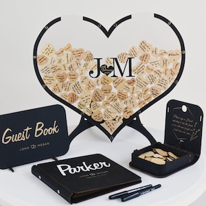 Libro degli ospiti personalizzato - Alternativa al libro degli ospiti per matrimonio (nero) - Forma di cuore, cartello per matrimonio, decorazione rustica per matrimonio, matrimonio 2b1