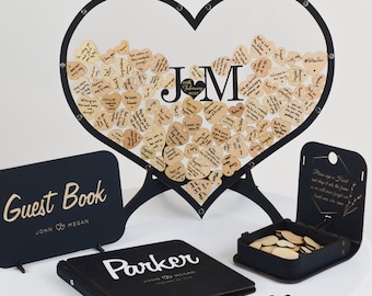 Personalized Guest Book - Wedding GuestBook Alternative (Black) - Heart Form, Wedding Sign, Rustic Wedding Decor, 2b1 Wedding