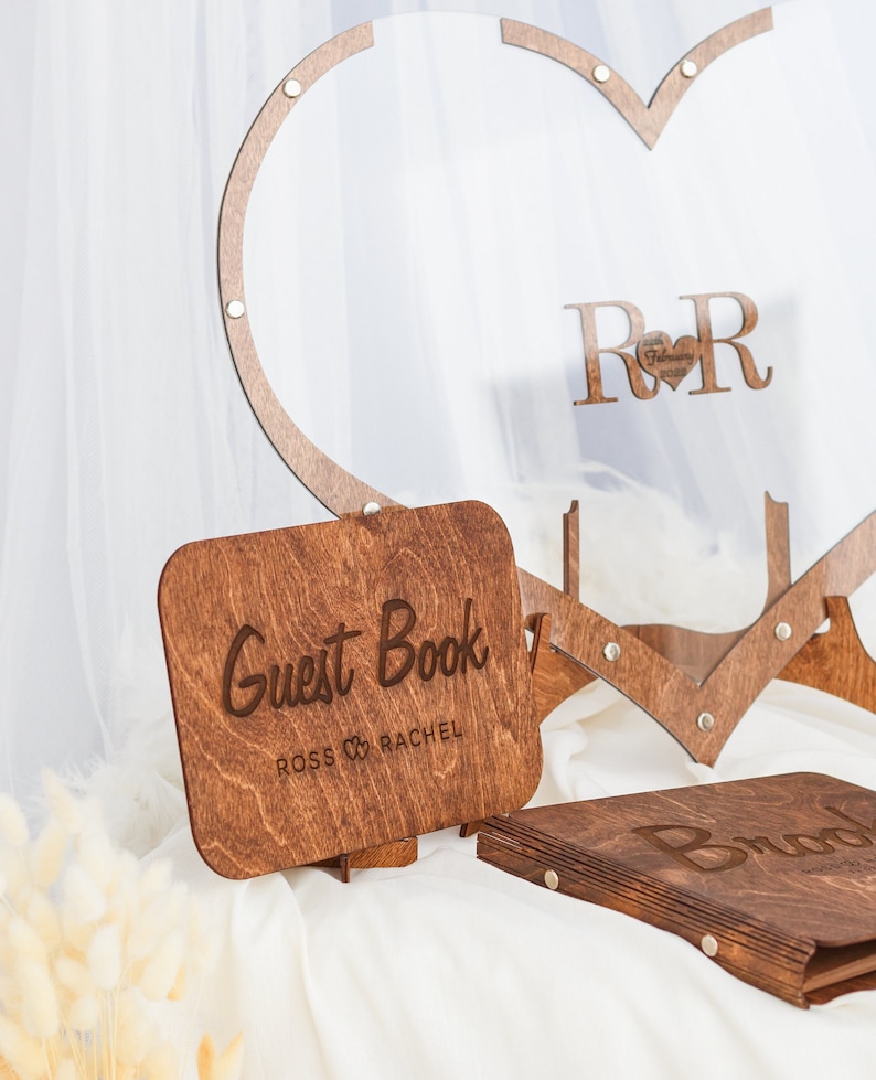 Alternative au livre d'or de mariage forme de coeur, enseigne de mariage personnalisée, cadeau d'anniversaire, livre d'or en bois personnalisé, décoration de mariage rustique bohème image 6