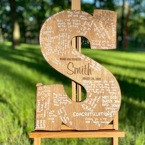 Monograma Wedding Guest Book Letter Sign, Wedding Guest Book Formulario de carta personalizado, Guest Book Sign, Decoración de bodas, Carta de libro de visitas