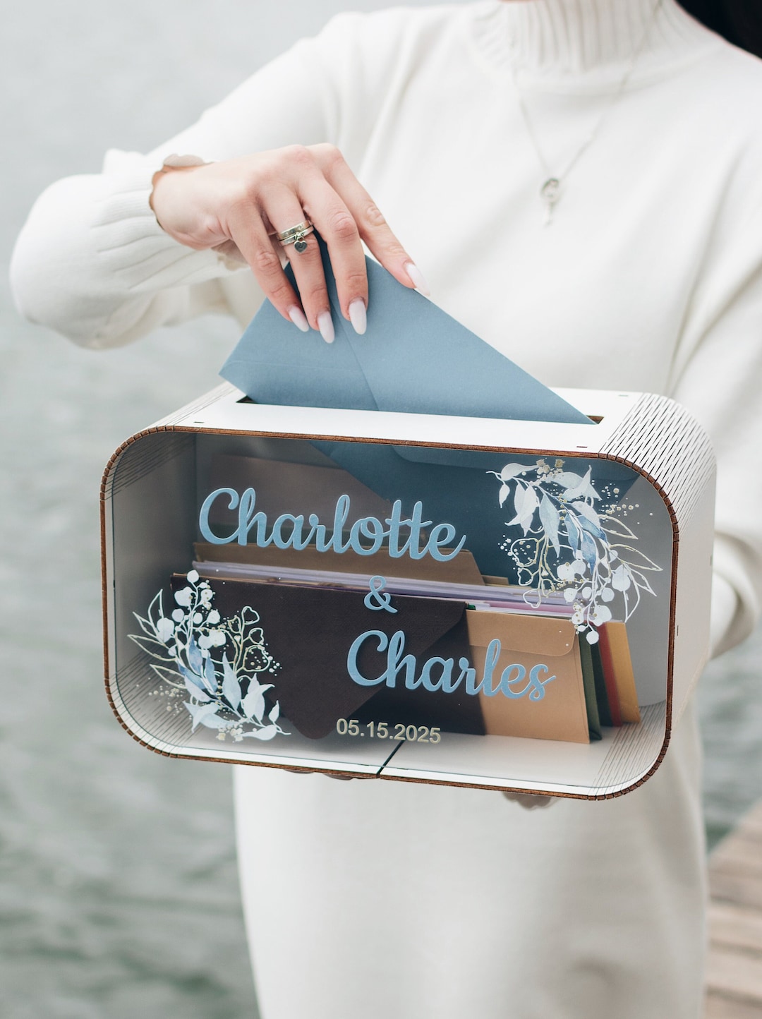 Personalized Wedding Card Box With Acrylic Glass, Card Box With Slot ...