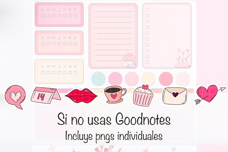 DIGITAL Stickers in SPANISH for Valentine's Day. Goodnotes Etsy