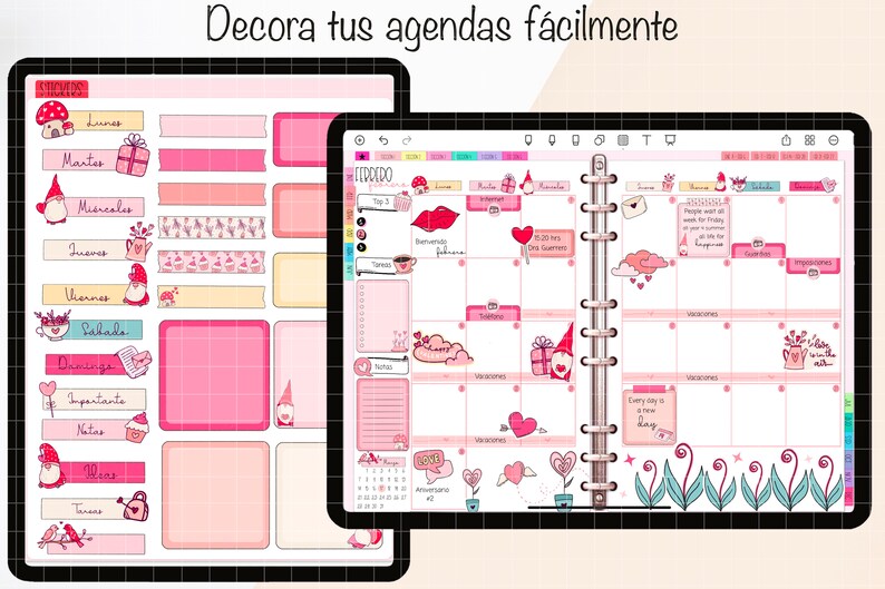 DIGITAL Stickers in SPANISH for Valentine's Day. Goodnotes Etsy