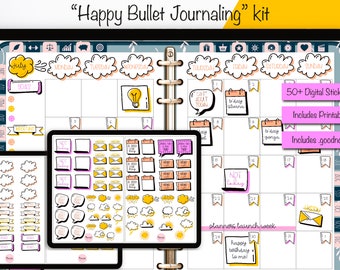 DIGITAL and PRINTABLE ENGLISH functional planner Stickers for bullet journal, doodle planning stickers, yellow, pink, coral planner stickers