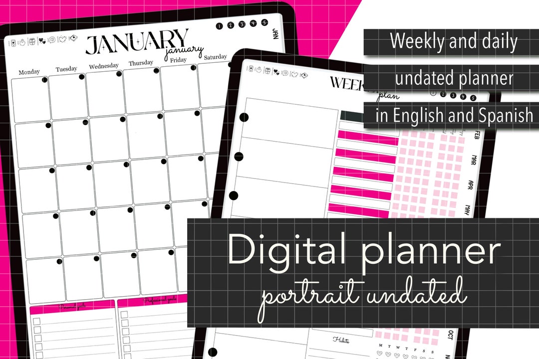 UNDATED DIGITAL Weekly and Daily PLANNER in English and Spanish ...