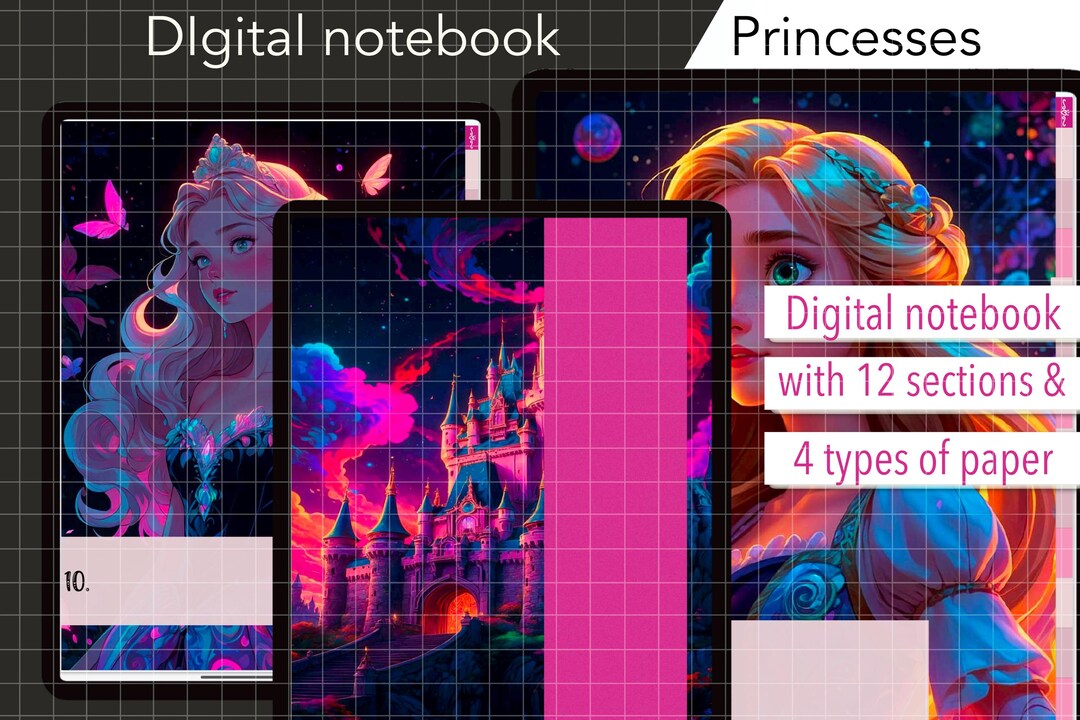 PRINCESS DIGITAL NOTEBOOK With 12 Sections. 12 Topics Pdf Notebook and ...