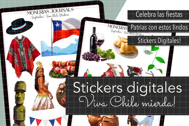 Viva CHILE DIGITAL STICKERS, Pre-cut Fiestas Patrias Stickers for ...