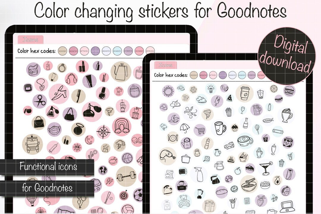 COLOR-CHANGING ICONS in Spanish for Goodnotes. Decorative Digital Color ...