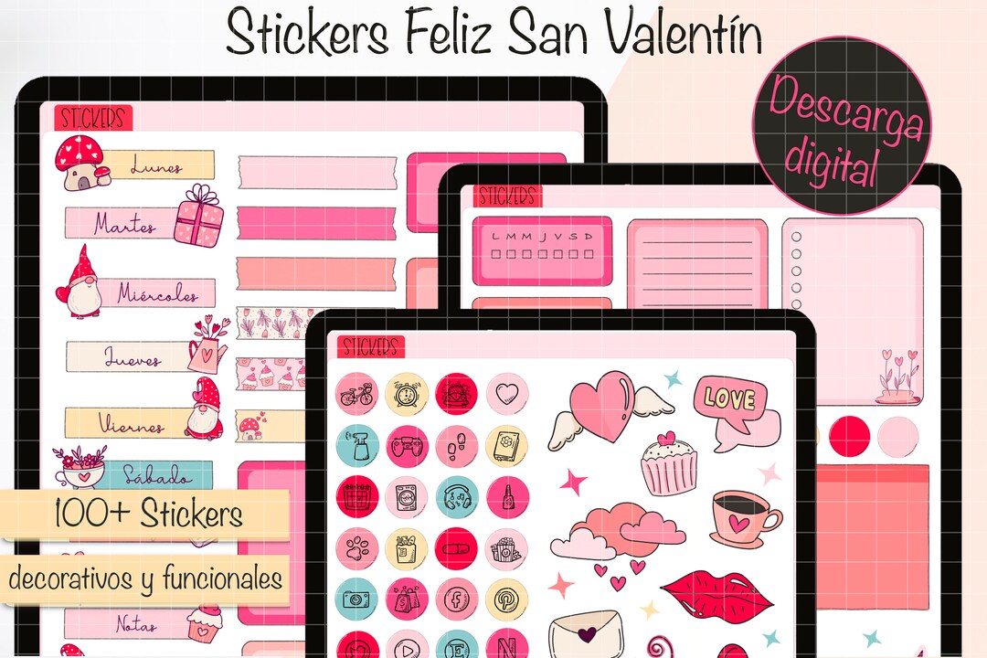 DIGITAL Stickers in SPANISH for Valentine's Day. Goodnotes Etsy