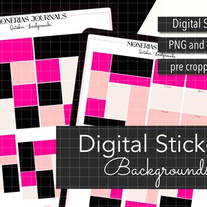 May include: Digital stickers for planners and journals with black, pink, and white geometric patterns. The stickers are pre-cropped and ready to use in PNG and Goodnotes formats.