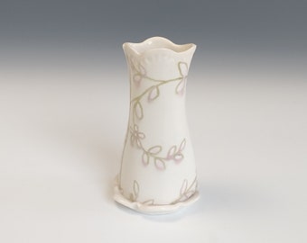 Porcelain Bud Vase with Pink and Green Floral Pattern by Stacey Esslinger