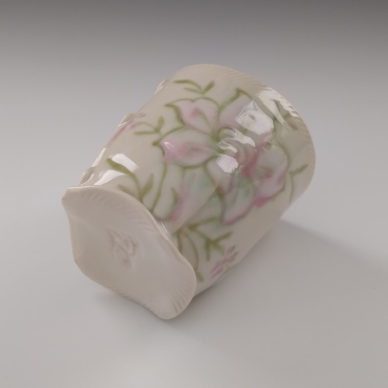 Porcelain Slab Built Floral Teacup with Button Detail by Stacey Esslinger