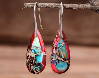 caramel swirl design Christmas gift boho chic perfect gift Most popular earrings red coral and mookaite jasper earrings Birthday gift