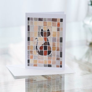 Wenskaart kat, verjaardag, liefde, verhuizing, schoolinschrijving, uitnodiging, Inwijdingsfeest, aquarelontwerp, met de hand geschilderd uniek, GabriellArtDesigns.com