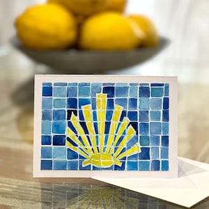 Pilgrim greeting card Camino de Santiago shell or arrow, invitation, birthday, love, watercolor design, hand-painted unique piece, GabriellArtDesigns.com