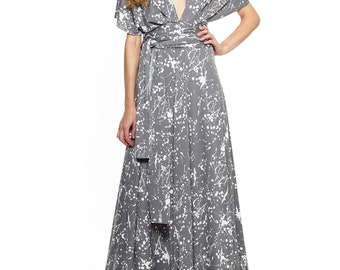Printed Dress Infinity Long Maxi Dress Bridesmaid Dress Convertible Dress Multiway wrap Dress Cocktail Dress Made In USA.