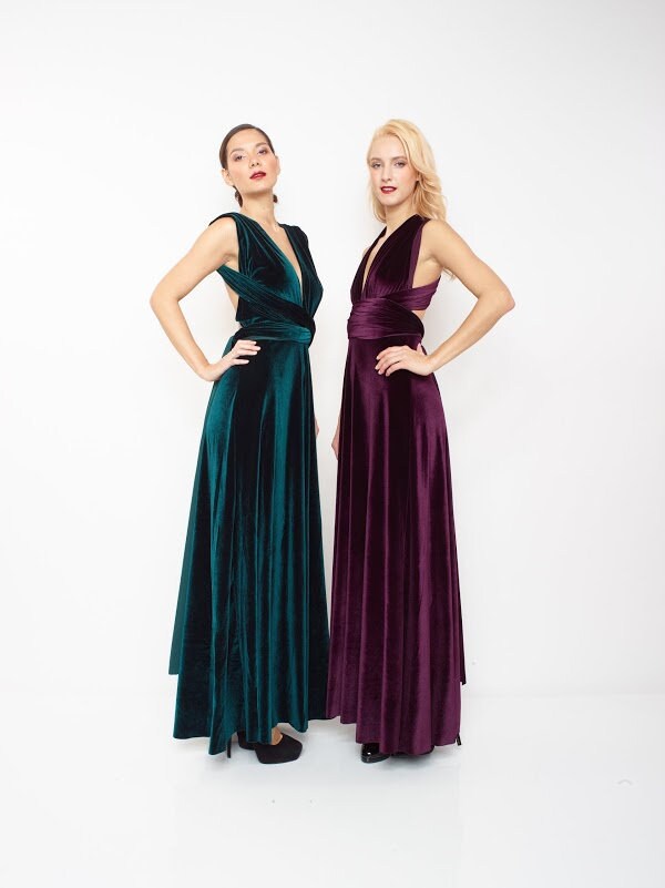 velvet bridesmaid dresses etsy Elegant Double V Neck Velvet Bridesmaid Dress with Sleeves