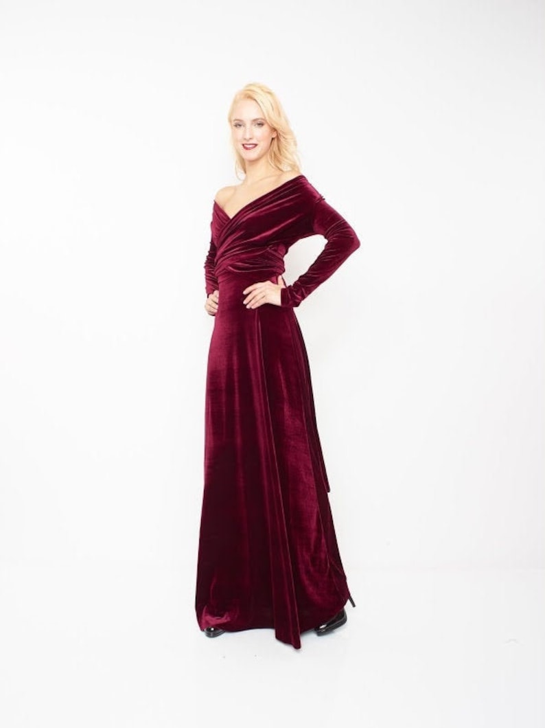long sleeve velvet dress maxi