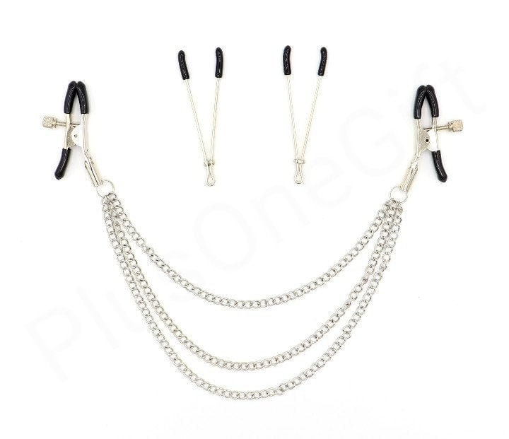 Nipple Clamp Set & Chain Clip Clamps BDSM Bondage Metal Game Sex Toy