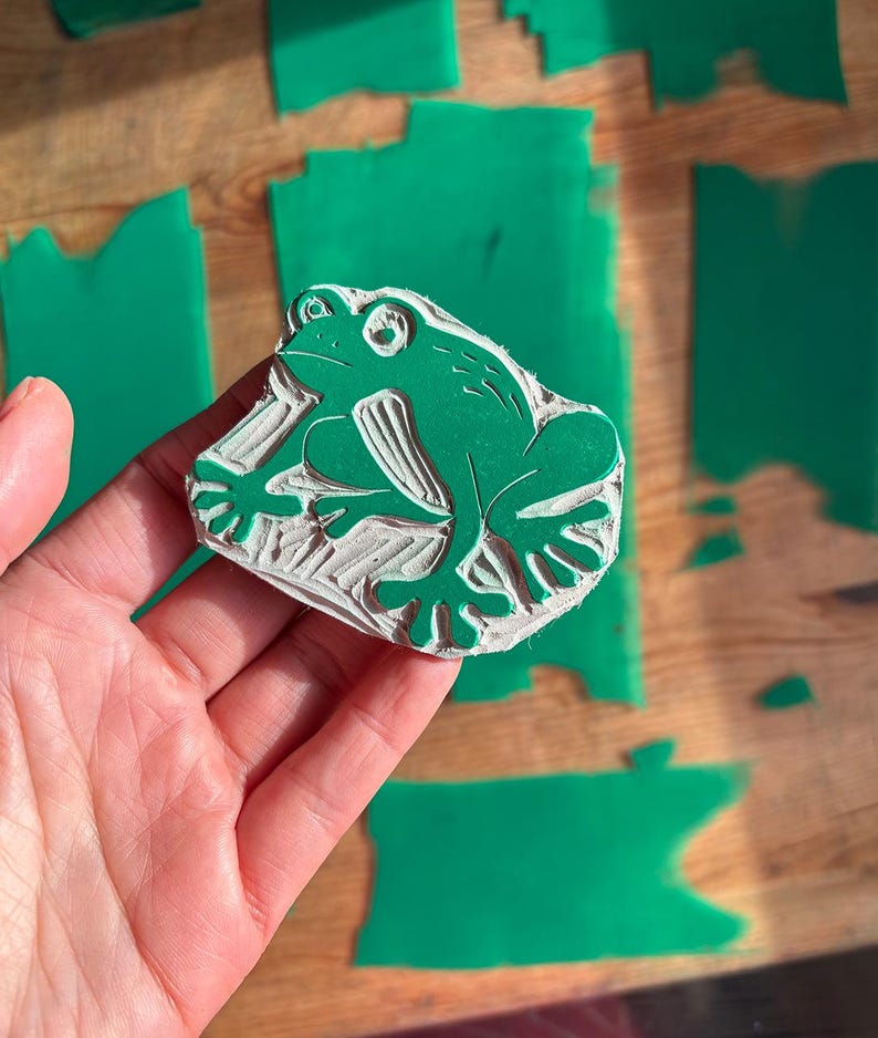 Frog Linocut Print, Handprinted Green Frog, Wildlife Original Lino ...