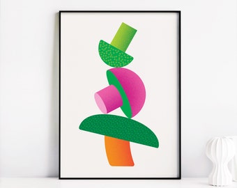 Green & Pink Mushrooms, Vegetable Unframed Print, Modern Wall Art, Veg Illustration, Kitchen Art, Kids Room Decor, Home Decor.